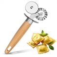 thumbnail image 1 of Pasta Cutter Wheel - Fluted Pastry Cutter Double Wheel Ravioli Cutter Tool with Wooden Handle for Pasta Pizza Cookie,1 x Cutter, 1 of 7