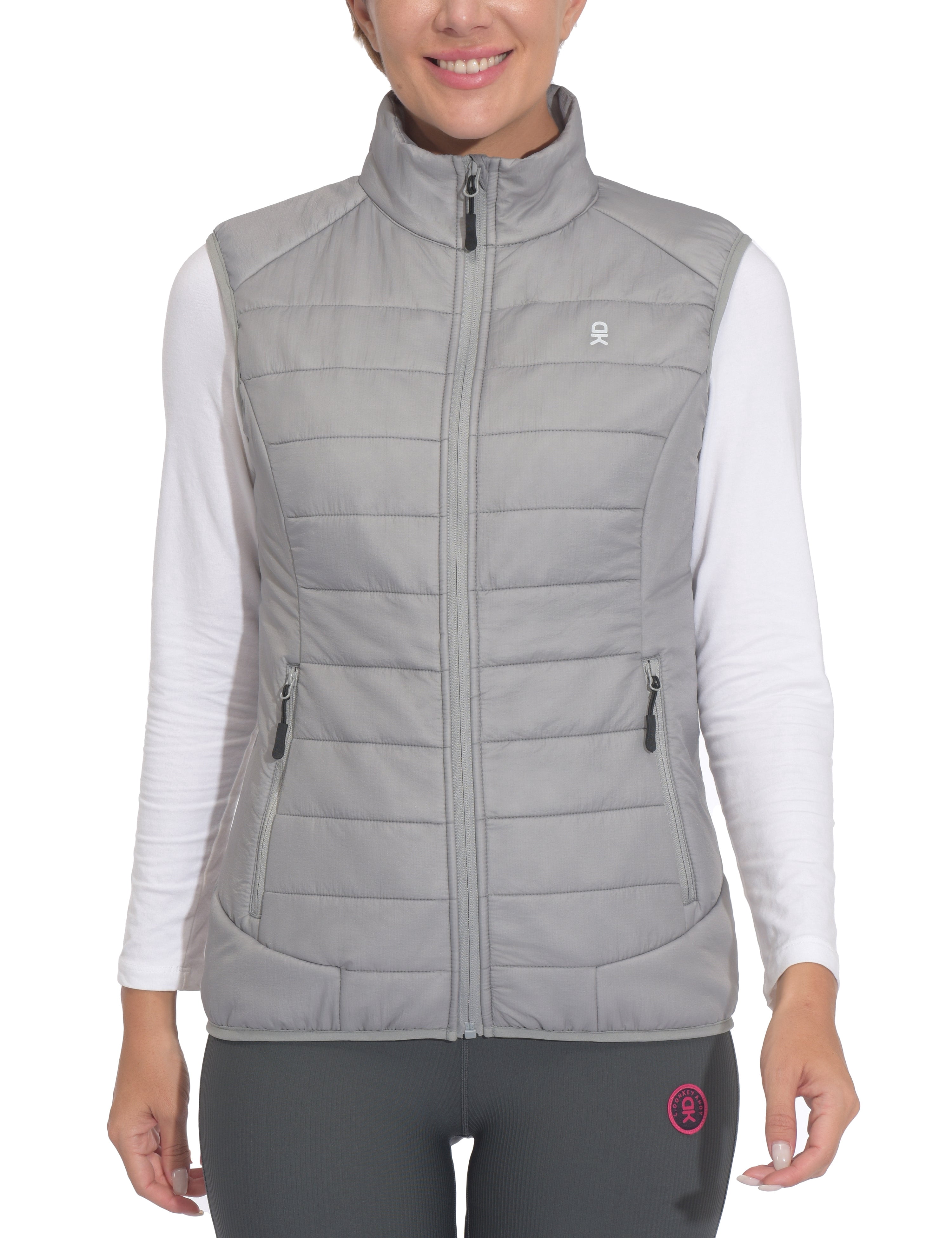 Little Donkey Andy Women's Packable Lightweight Puffer Vest with Recycled Insulation for Running Hiking Gray L
