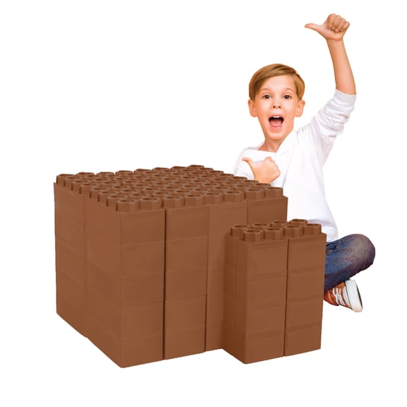 BiggoBlocks Jumbo Blocks — Big Blocks for Kids Ages 3-8 — Indoor & Outdoor Blocks for Kids Jumbo Games — Large Building Blocks (48 pc) Brown Set