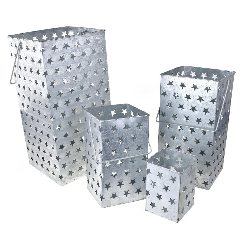 Galvanized Metal Star Buckets, Silver, Assorted Sizes, 4Piece