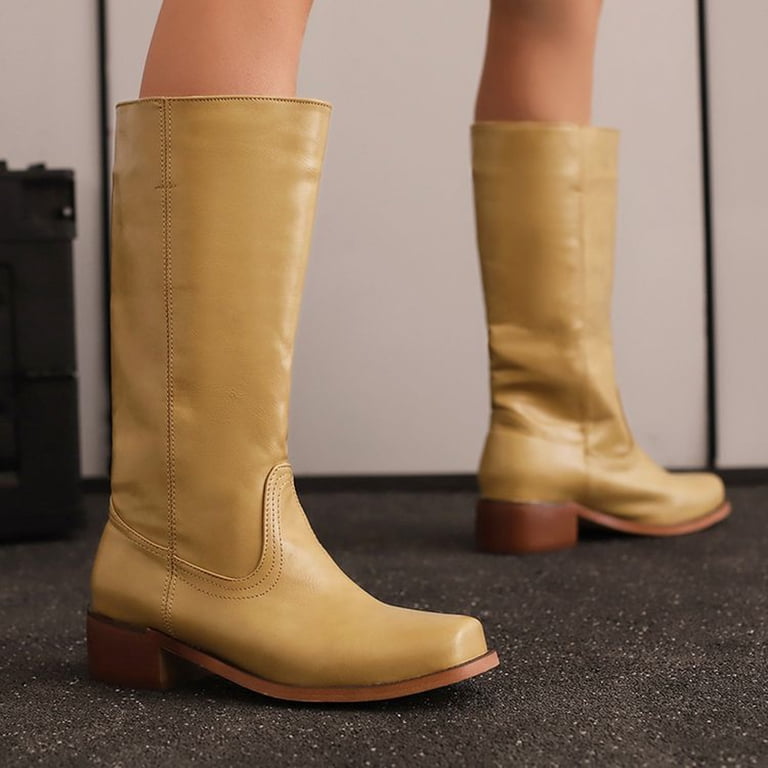 YLYL Women's Knee High Boots Wide Calf Square Toe Chunky Block