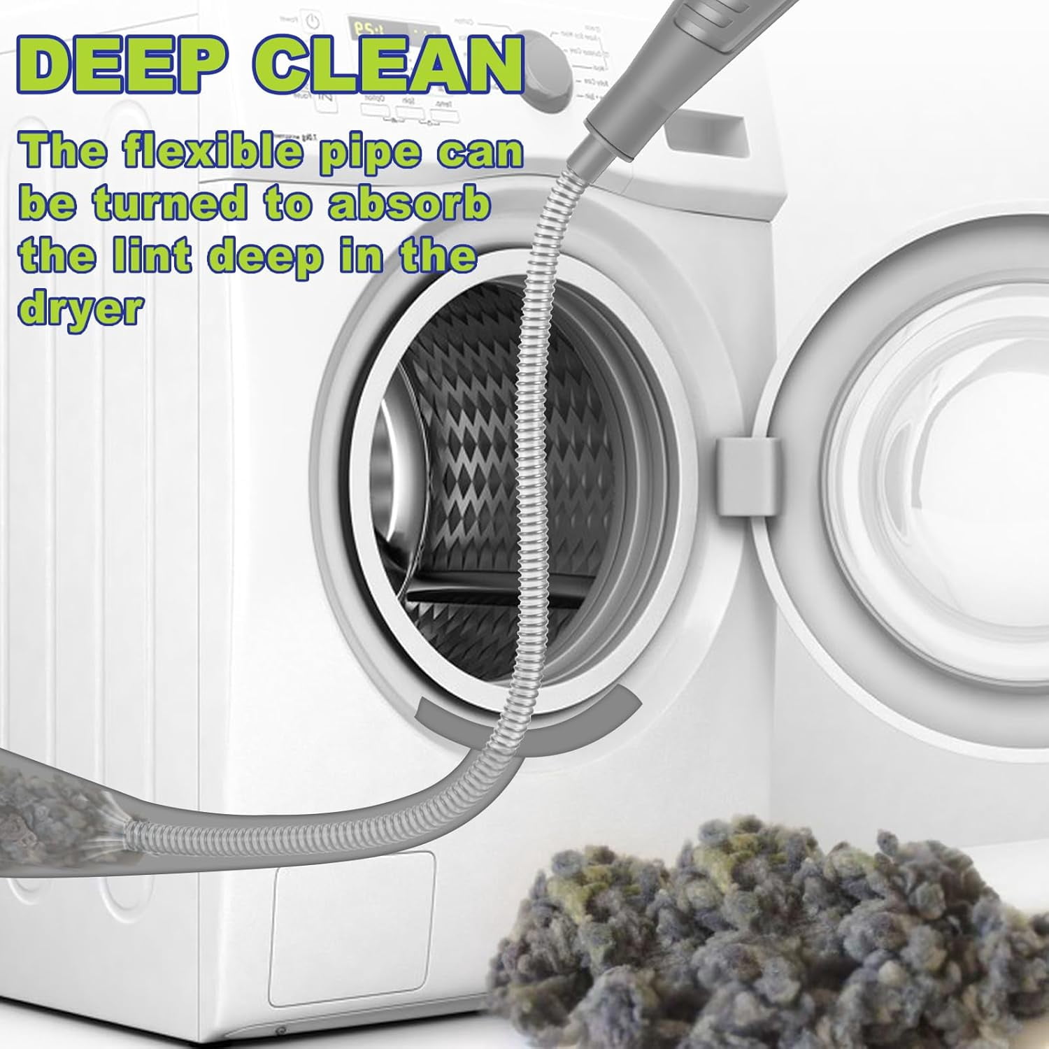 MKEUDQ-Dryer Vent Cleaner Kit Dryer Lint Vac Attachment with Brush, Lint Remover, Dryer Vent Vacuum Hose Cleaning Tools, Grey