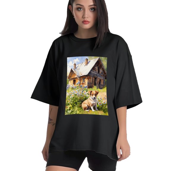 Plus Size Shirt for Women Black Tops for Women Short Sleeves Shirt for Women Puppy T Shirt Crewneck Shirt for Women XS