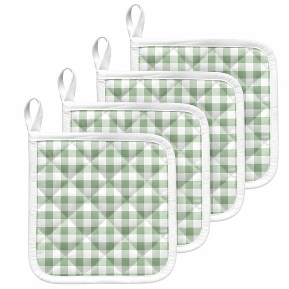 Sage Green Buffalo Plaid Pot Holders for Kitchen Heatproof Potholder, 4 Pack Green White Checkered Farmhouse Hot Pads Multipurpose Oven Pads Cloth Potholders Trivet for Cooking and Baking