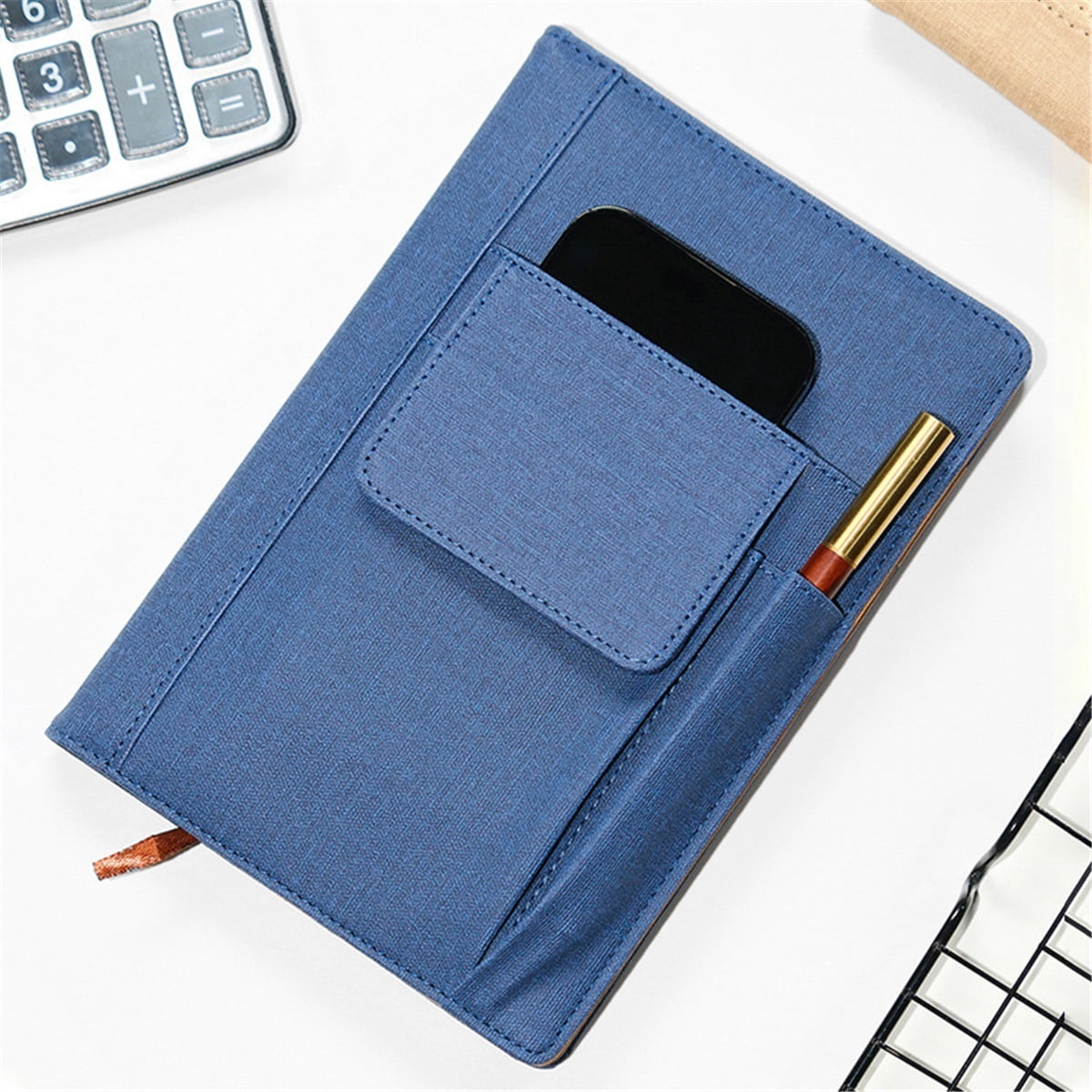 Lined PU Leather Journal Notebook, A5 Size Journal for Women Men,80gsm 200 Pages Thick Paper Notebooks with Pockets, Daily Premium Notebook for Note Taking, Meeting (blue)