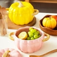 thumbnail image 5 of Pumpkin-Shaped Ceramic Dutch Oven with Lid - Mini Baking Pot, Cute Pink Pumpkin Bowl for Dessert, Sauce, Casserole - Glossy Porcelain, Oven & Microwave Safe, Holiday Gift (Halloween/Christmas), 5 of 9