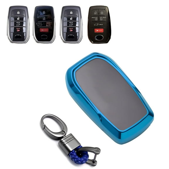 x xotic tech Blue Soft TPU Key Fob Shell Full Cover Case w/Keychain, Compatible with Toyota Land Cruiser Sienna Venza Fortuner Rav4 Prime Smart Keyless Entry Key