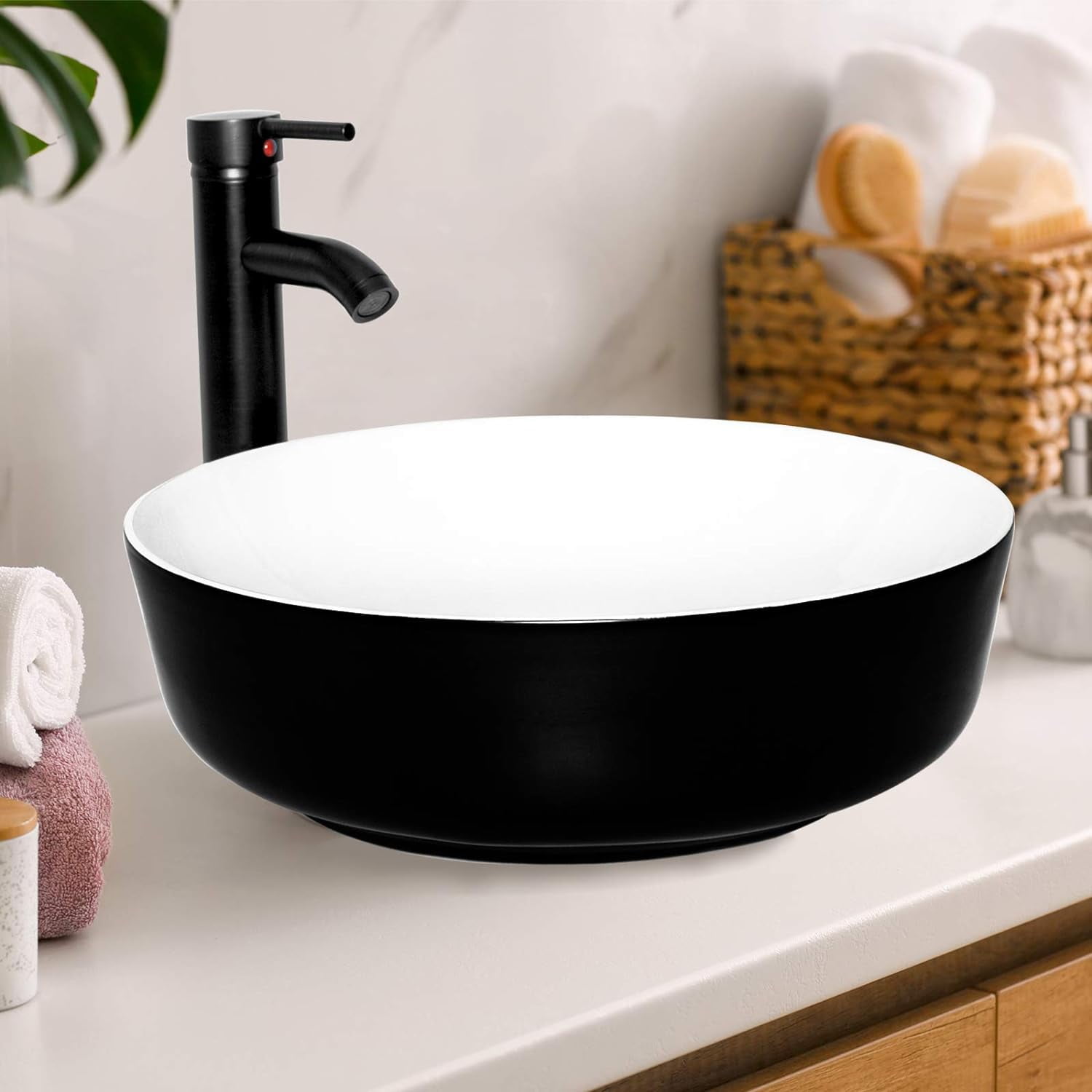 ELECWISH Black and White Ceramic Square Bathroom Sink Vessel ELECWISH Black and White Ceramic Square Bathroom Sink Vessel
