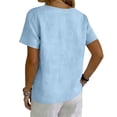 thumbnail image 4 of Women's Casual Short Sleeve V-Neck Button-Down Top - Loose Fit Linen-Blend Blouse for Summer, Everyday Wear & Vacation Light Blue XL, 4 of 6