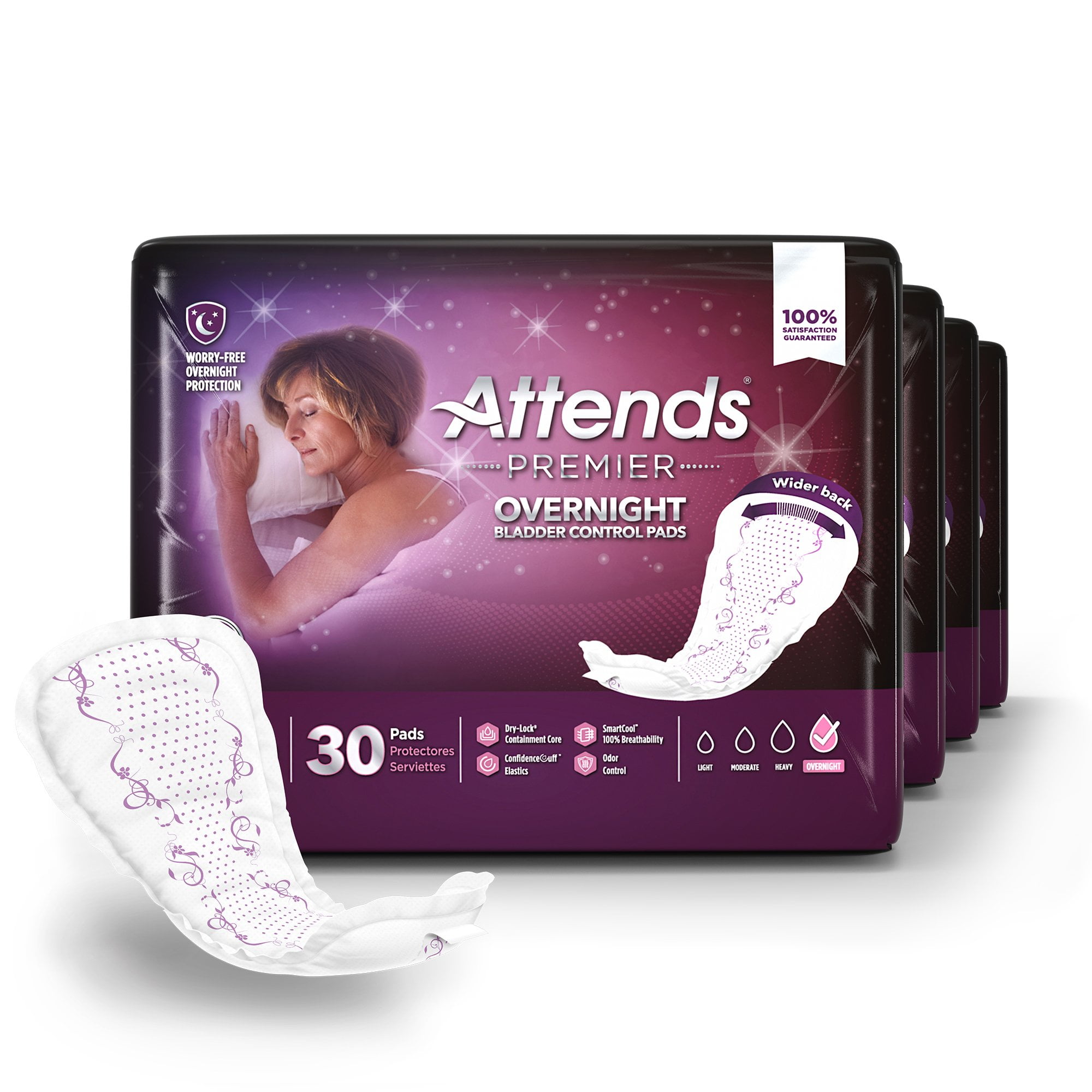 Attends Premier Overnight Female Incontinent Pad Overnight 15" L ALI-ONBCP, 47, 120 Ct