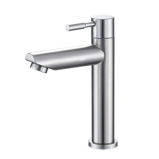 Grifo de baño moderno, grifo de agua fría de fácil instalación para un solo orificio, grifo de tocador montado en la cubierta con construcción duradera de acero inoxidable y acabado de níquel