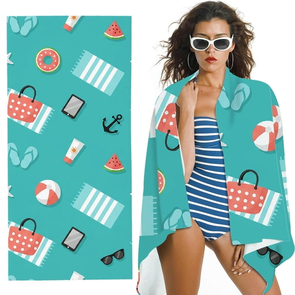 RKSupls Oversized Microfiber Beach Towel - Ultimate Beach Day Flatlay Print, Ultra-Soft Microfiber Suitable for Bathroom, beach, Soft Super Absorbent- 30x60 in