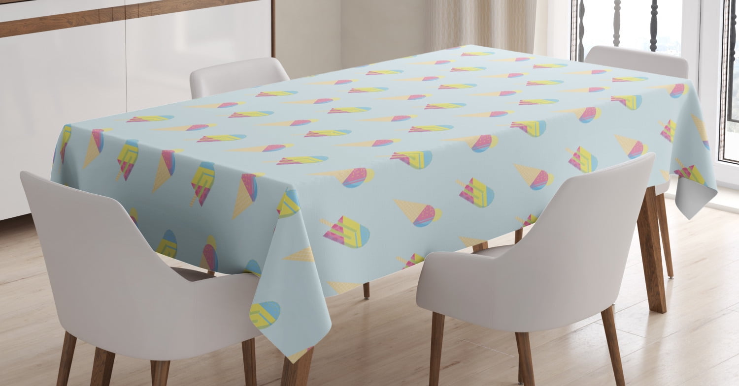 Ice Cream Tablecloth, Pastel Colored Hipster Pattern with Abstract Ice