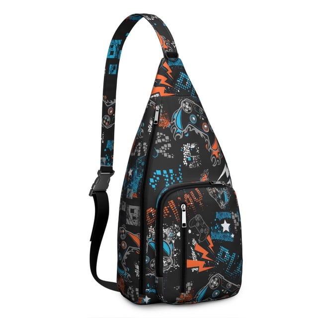 Console Player Sling Backpack - Play-Inspired Controller & Joystick Design, Compact Lightweight Daypack for Cycling & Shopping
