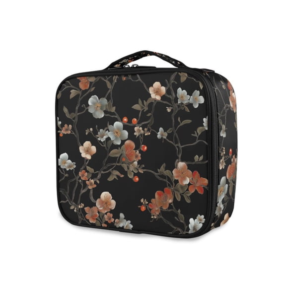 FORMRS Travel Makeup Bag Large Capacity Train Case Cosmetic Organizer with Adjustable Dividers, Black Flowers