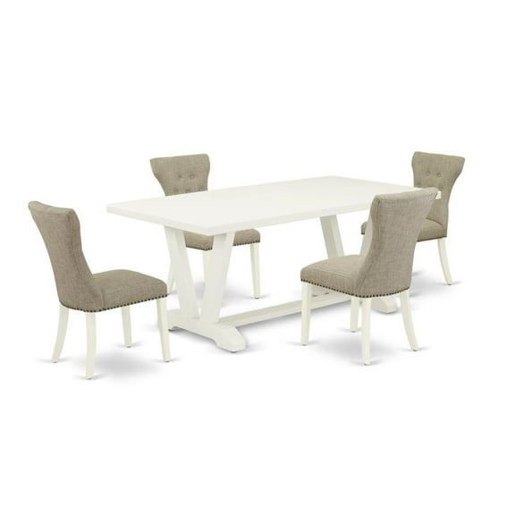 East West Furniture V-Style 5-piece Wood Dinette Room Set in Linen White