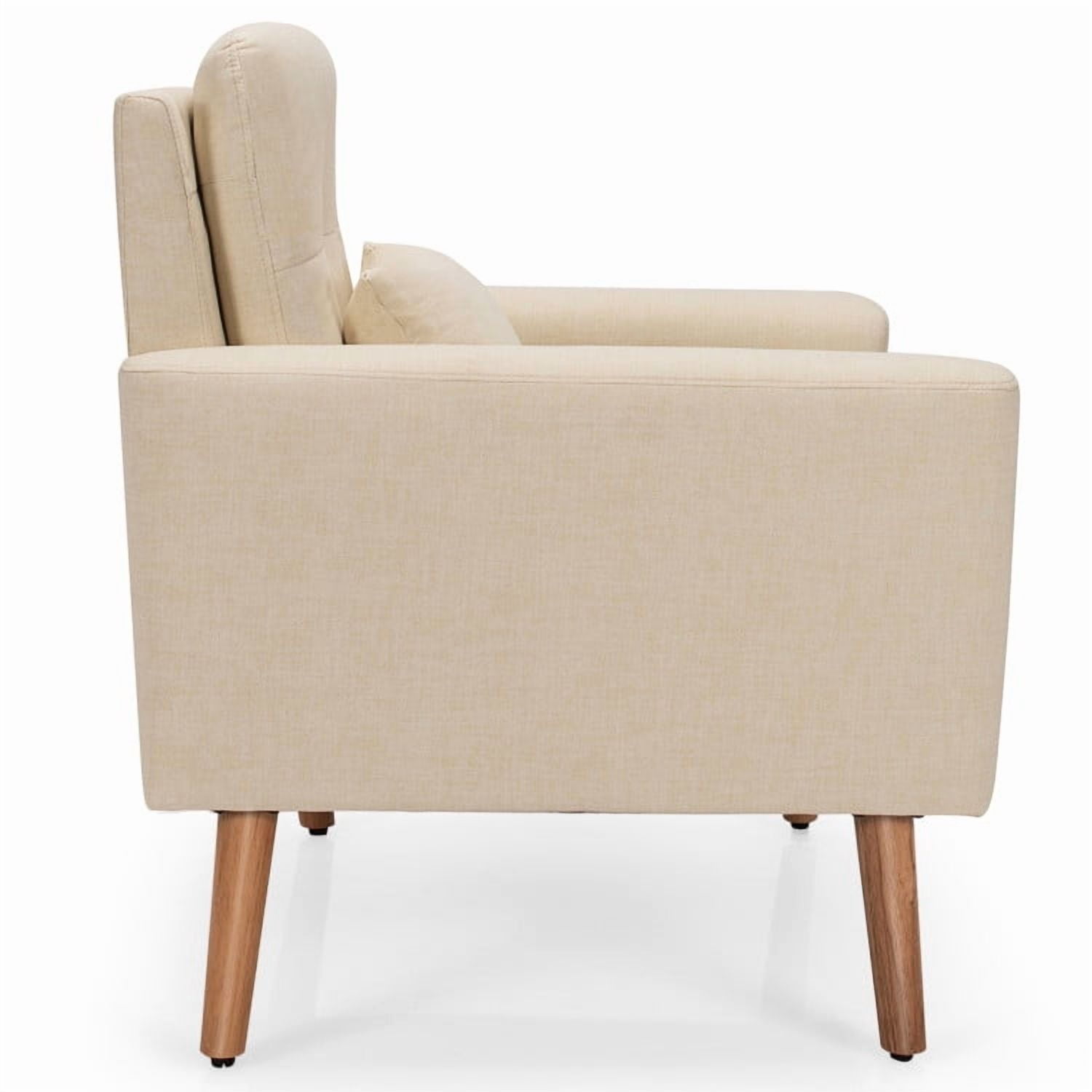 Demi Bonn Upholstered Accent Chair, Modern Comfy Armchair Single Sofa, Linen Fabric Single Sofa Armchair with Waist Pillow, for Living Room, Bedroom, Beige