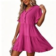 thumbnail image 4 of Plus Size Maxi Dresses for Womens 2026 Summer Fashion Solid Color Sleeve Maxi Skirt Short-Sleeved Round Neck Short Dress With Thigh Length Hem, 4 of 5