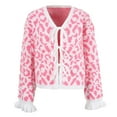 thumbnail image 4 of Arlun Womens Tie Front Lace up Cardigan V-Neck Tie Open Front Loose Leopard Ruffle Knit Sweater Cardigans Cute Soft Comfy Stylish Fall Winter Outwear Tops 2025 Pink XL, 4 of 6