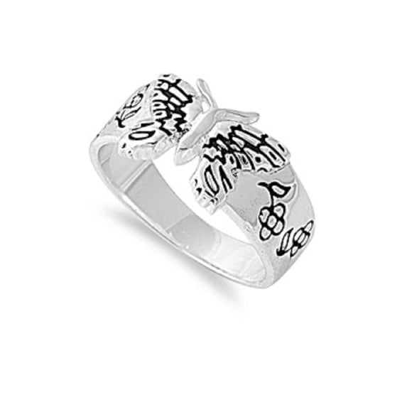 925 Sterling Silver Butterfly Flora Ring Size 5