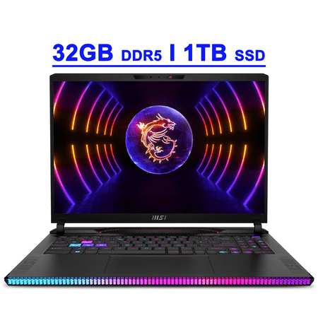 MSI Raider GE68HX Premium Gaming Laptop 16" FHD+ IPS 144Hz Intel 24-core i9-14900HX 32GB DDR5 1TB SSD GeForce RTX 4070 RGB Backlit Thunderbolt4 USB-C Dynaudio FHD IR Privacy Camera Win11 Black