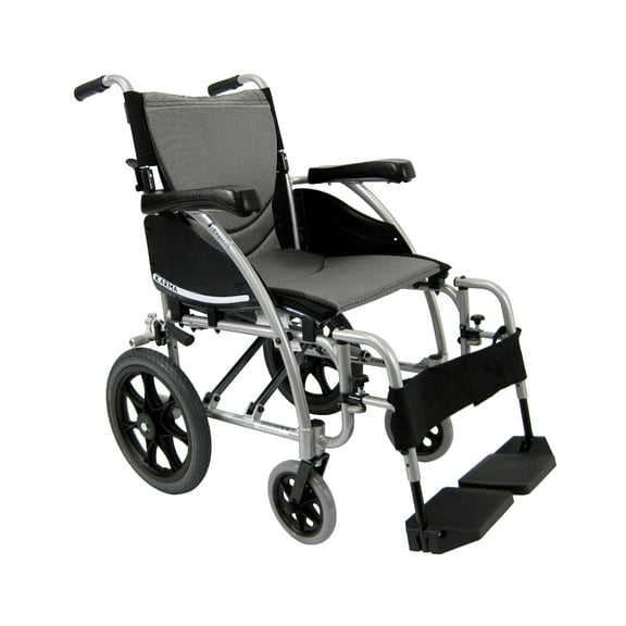 Karman S-Ergo 115 16" seat Ergonomic Transport Wheelchair with Swing Away Footrest in Silver
