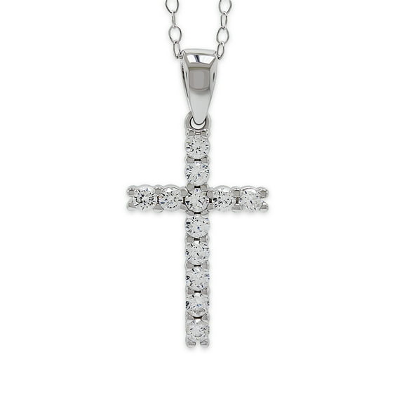 Silver Cross Necklace with Cubic Zirconia Stones - 925 Sterling Silver -  Religious Cross  Pendant - Adjustable Silver Necklace 16”-18” Included!