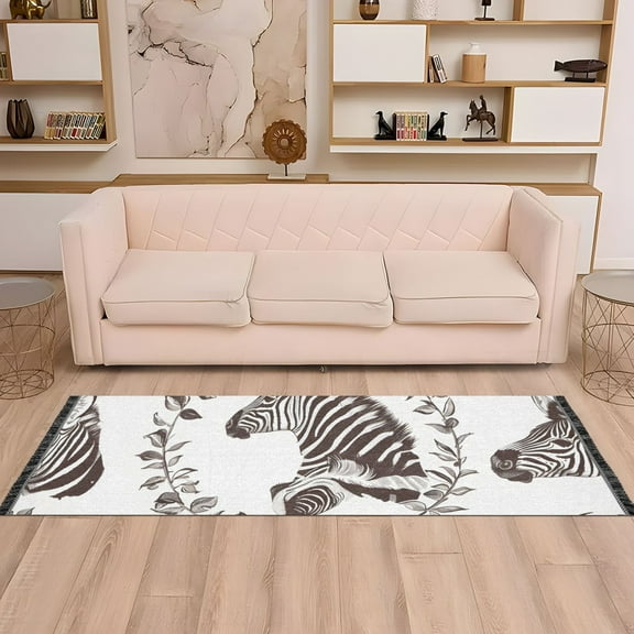 Zebra Wreath Runner Rug Non-Slip Area Rugs Linen Washable Non Shedding for Kitchen Bedroom Carpet