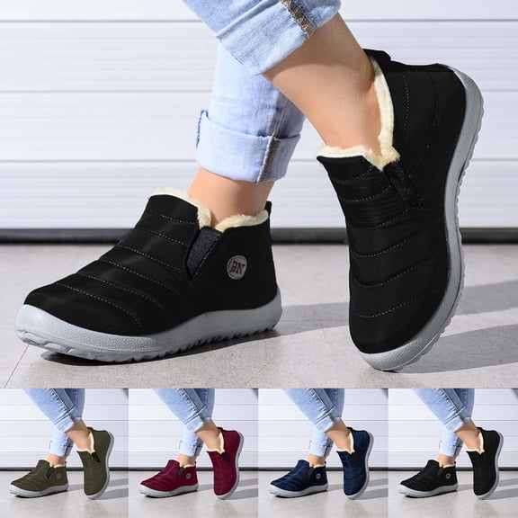 Pandaie Winter Boots for Women Slip on Barefoot Warm Snow Ankle Booties Comfy Fleece Lined Non Slip Outdoor Indoor Casual House Shoes Size 6.5‑10
