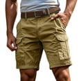 thumbnail image 2 of Men's Stretchy Waist Elastic Long Cargo Shorts Below Knee Drawstring Baggy Hiking Travel Golf Fishing Work Casual Short Pants Khaki 3XL, 2 of 4