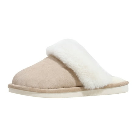 kamemir Fuzzy Slippers Women Fuzzy Slippers Women with Cork Footbed Fluffy Slide Sandals Open Toe Indoor House Shoes(Khaki 9)