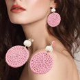 thumbnail image 3 of Pendientes de ratán hechos a mano Yuyangstore redondos de borla de Paja ligera Rosado, 3 of 8