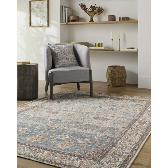 Livabliss Washable Rugs for Living Room, 5x7 Amelie Traditional Pale Blue Area Rug, Bedroom Dining Room Home Decor Stain Resistant Carpet (5'3" x 7'3")