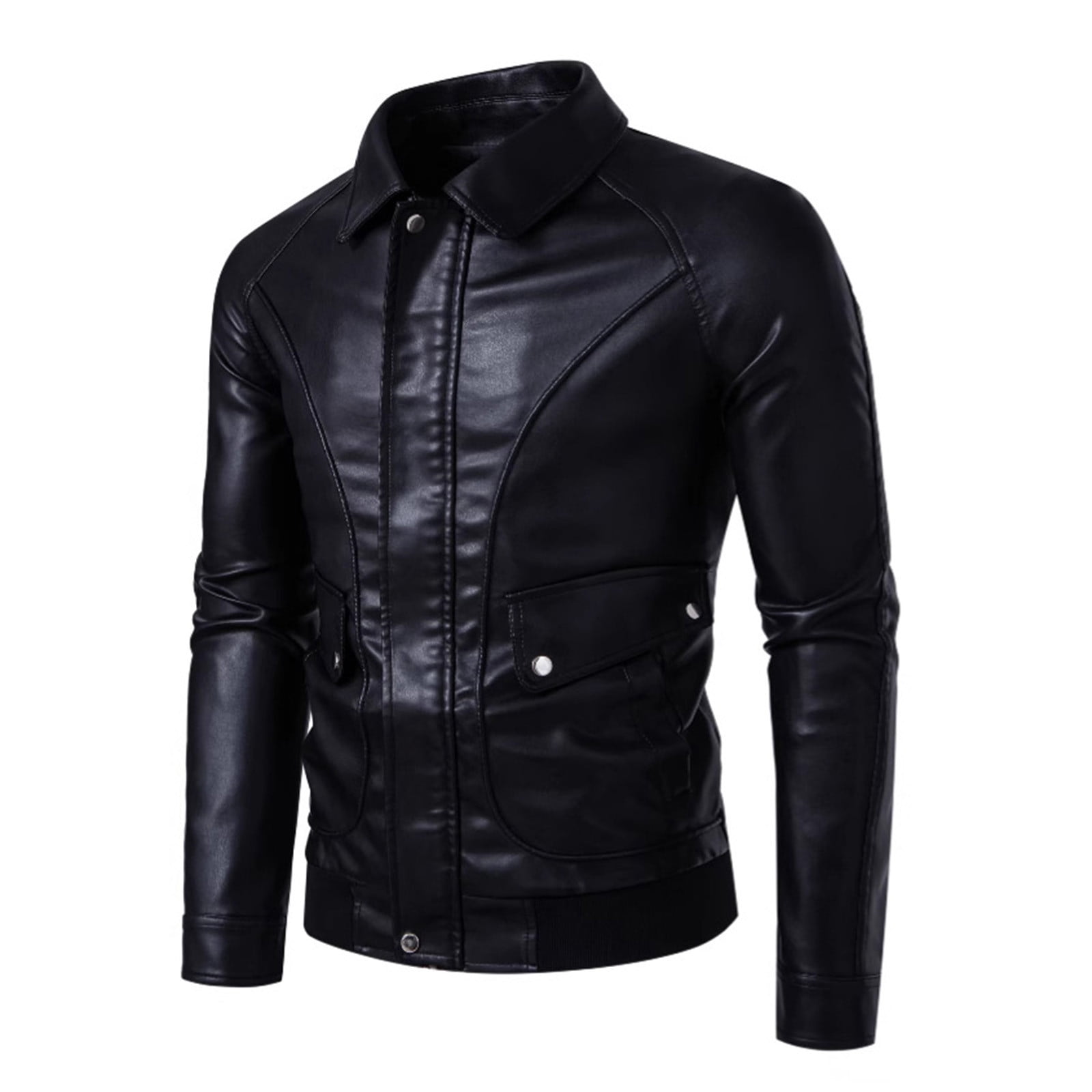 Mens Leather Jacket Full Zip Motorcycle Jackets Long Sleeve Retro Bomber Jackets Waterproof Lapel Collar Windbreak Coat Padded Waterproof Baseball Coat Fall Winter Warm Outwears
