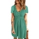 thumbnail image 1 of Vestido con botones delanteros y cuello en V, vestido delantero con botones de cintura alta y manga corta para mujer, primavera, verano, verde lago, XXL, 1 of 6