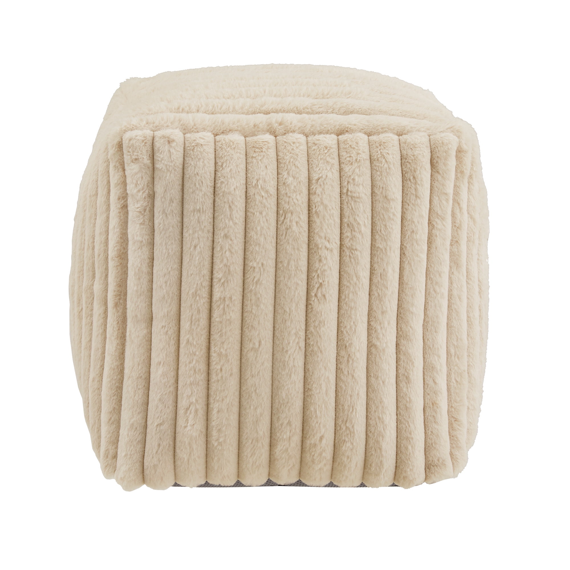 Weston Home Dinant Upholstered Square Pouf Ottoman, Taupe Channel Furry Fabric