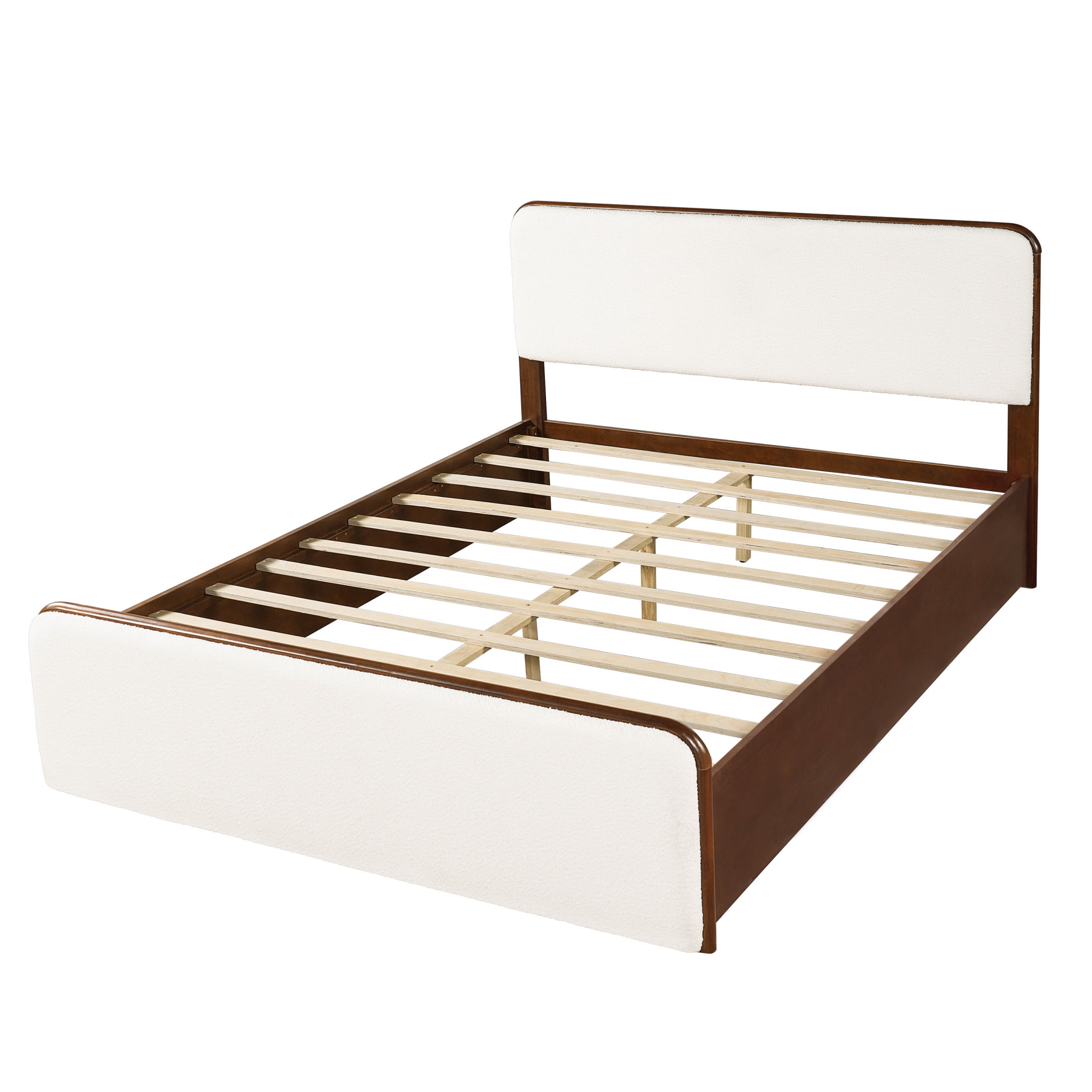 Christopher Knight Home Modern Queen Wood Bed Frame with Upholstered Headboard and Footboard, Walnut