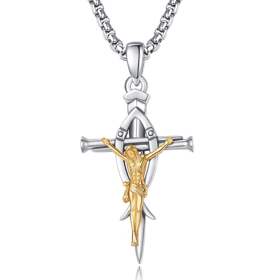 HXWZB Silver Plated Crucifix Pendant Necklace for Men, Cross Jewelry