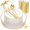Clear and Gold Plastic Dinnerware Set, variant on 100pcs Ivory Plastic Plates with Gold Beads - Heavy Duty Cream Disposable Plates Set | 50 Dinner & 50 Dessert Plates with Pearl Rim | Ideal for Wedding, Boho Anniversary & Party