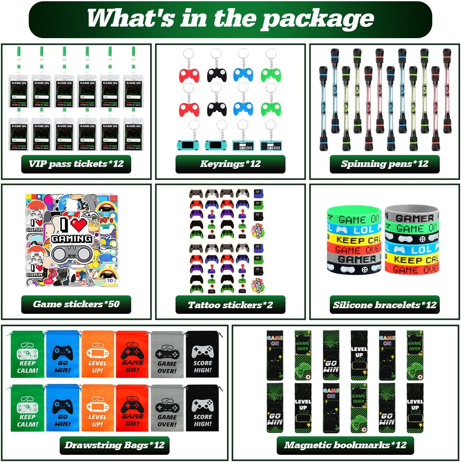 Video Game Party Favors, 124 PCS Gaming Birthday Party Supplies for Kids Gamer