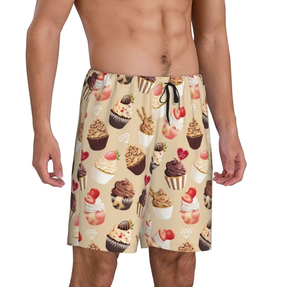Mens Pajama Pants - Love Cupcake Strawberry Print Sleep Shorts Mens Pajama Shorts, Comfy Pj Pants for Mens Lounge Shorts