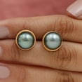 thumbnail image 4 of Rosec Jewels Real Tahitian Pearl Solitaire Stud Earrings with Screw Back - 8 mm - AAA Quality, 10K Yellow Gold, 4 of 9