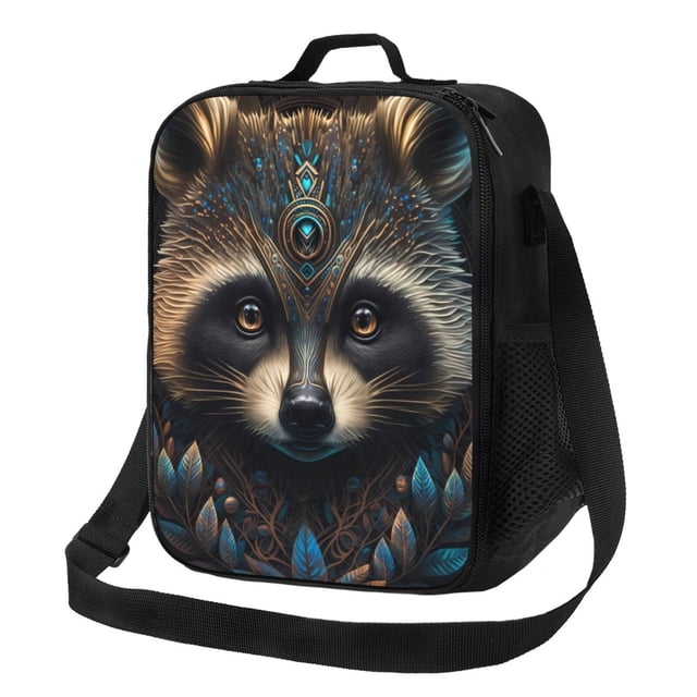 Fotbe Tribal Style Raccoon Lonchera Bolsa de Almuerzo para Hombres y Mujeres, Lonchera de Gran Capacidad, Bolsa de Almuerzo Reutilizable, Bolsa Térmica Aislante