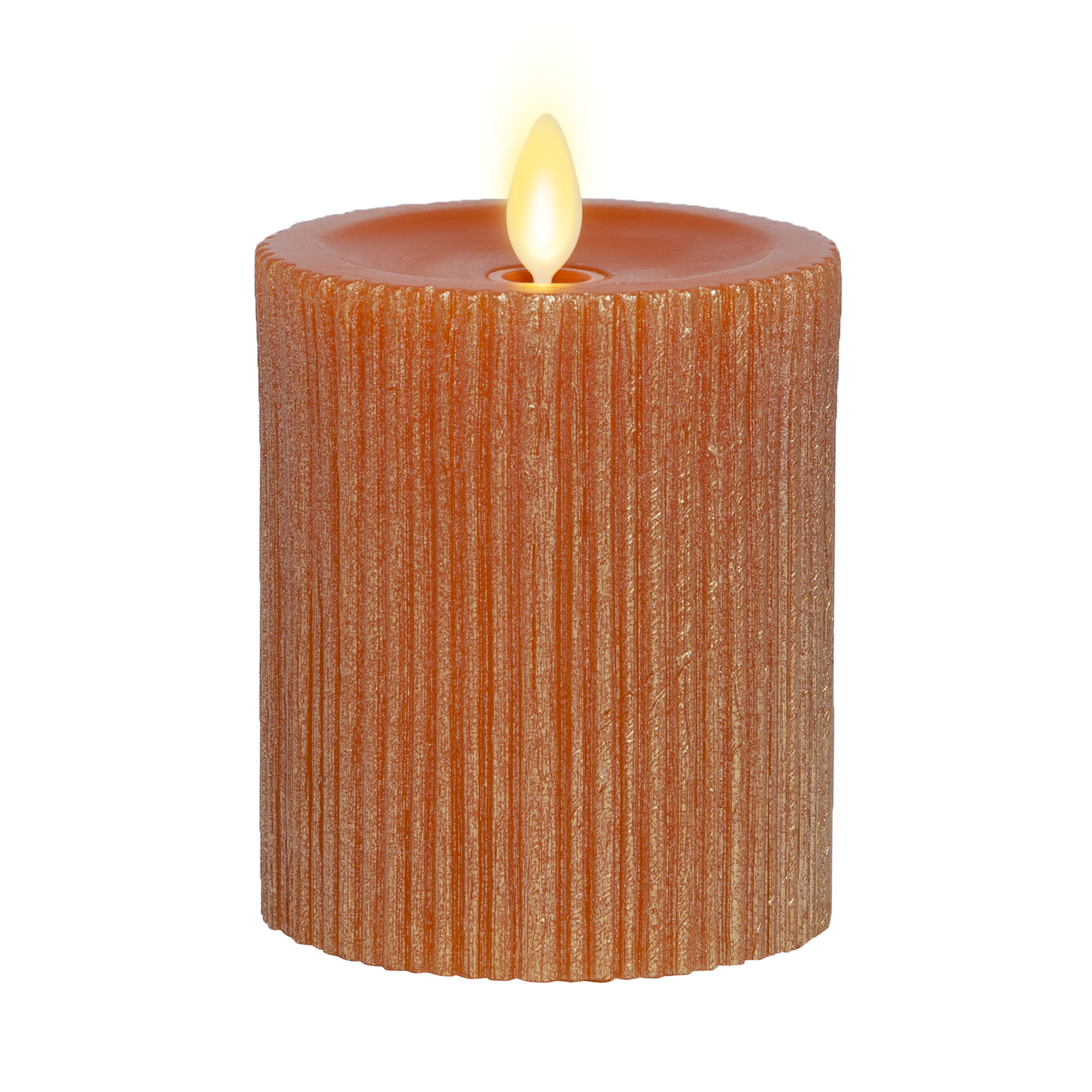 Luminara Ribbed Metallic Orange Flameless Candle Pillar Recessed