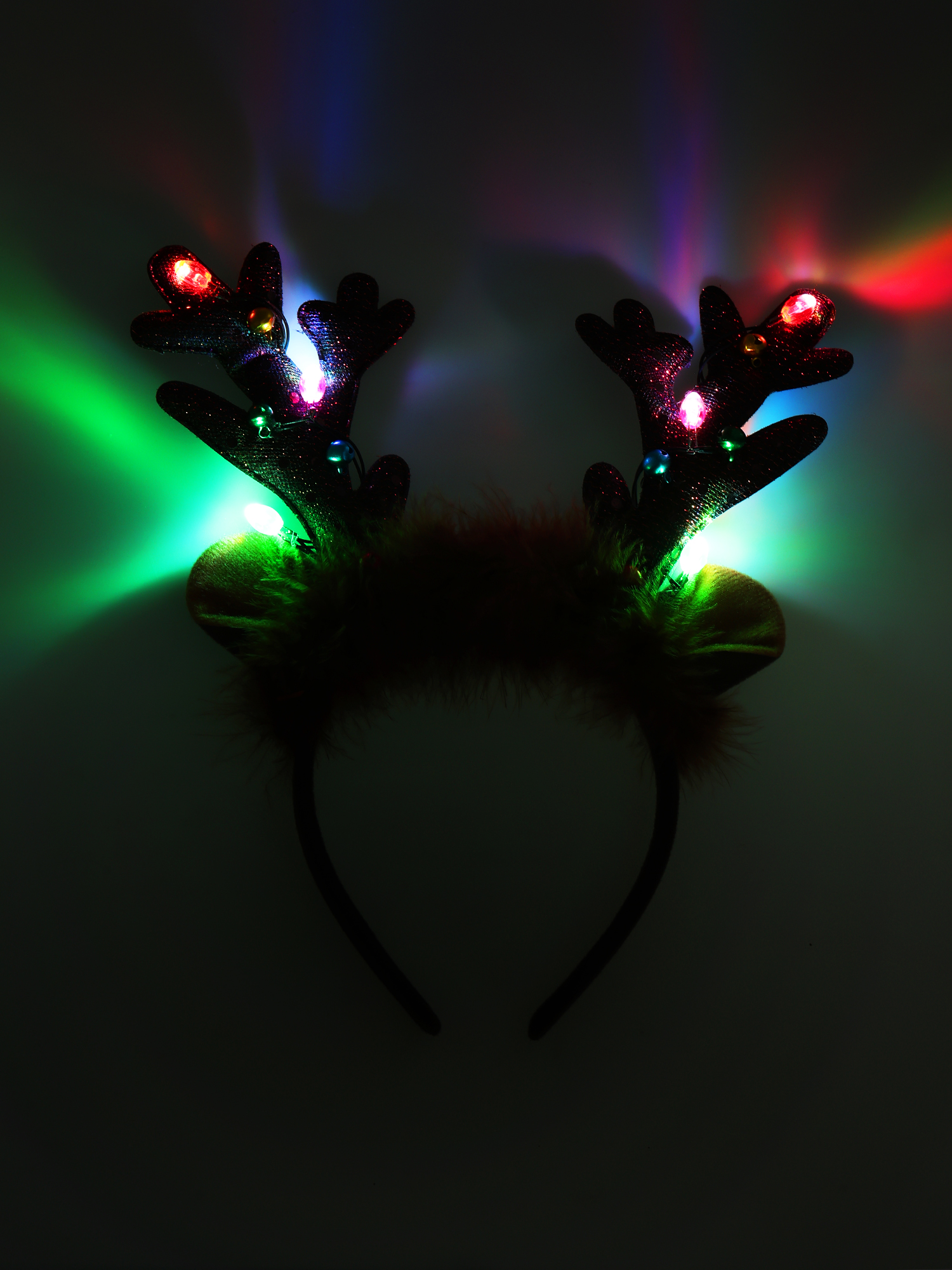 Way to Celebrate Light Up Fuzzy Reindeer Antler Headband, Multicolor, 1 Piece, One Size Fits Most