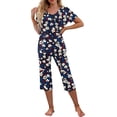 thumbnail image 3 of Sdeycui Womens Capri Pajama Sets Summer V Neck Short Sleeve With Capri Pants With Pockets 2 Piece Lounge Set, 3 of 6