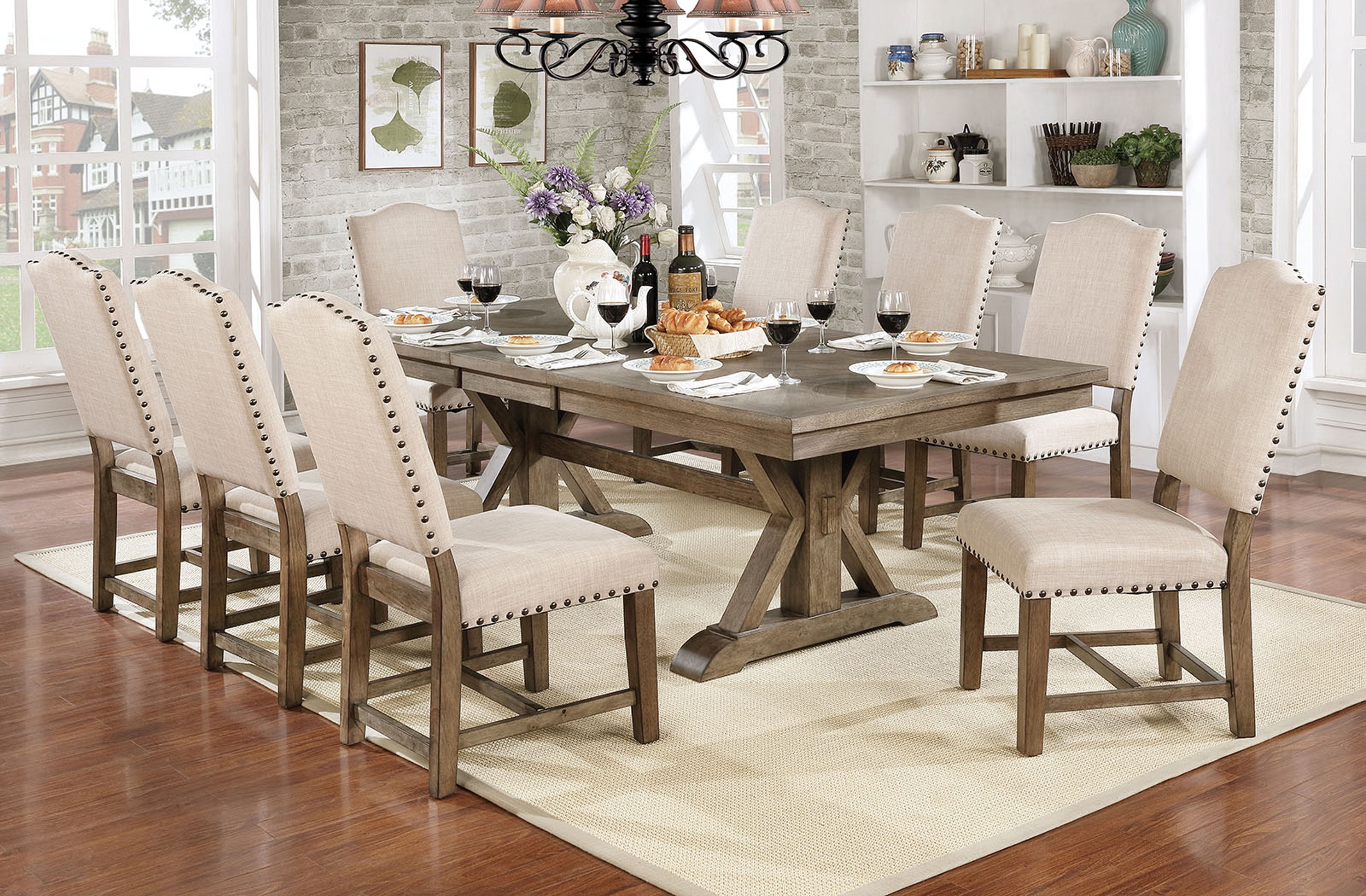 Furniture of America Stanley Rustic Extendable Dining Table, Light Oak