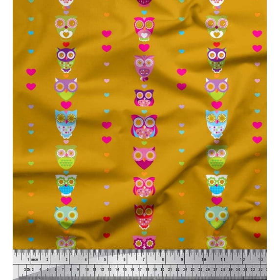 Soimoi Rayon Fabric Heart & Owl Kids Print Fabric by Yard 42 Inch Wide