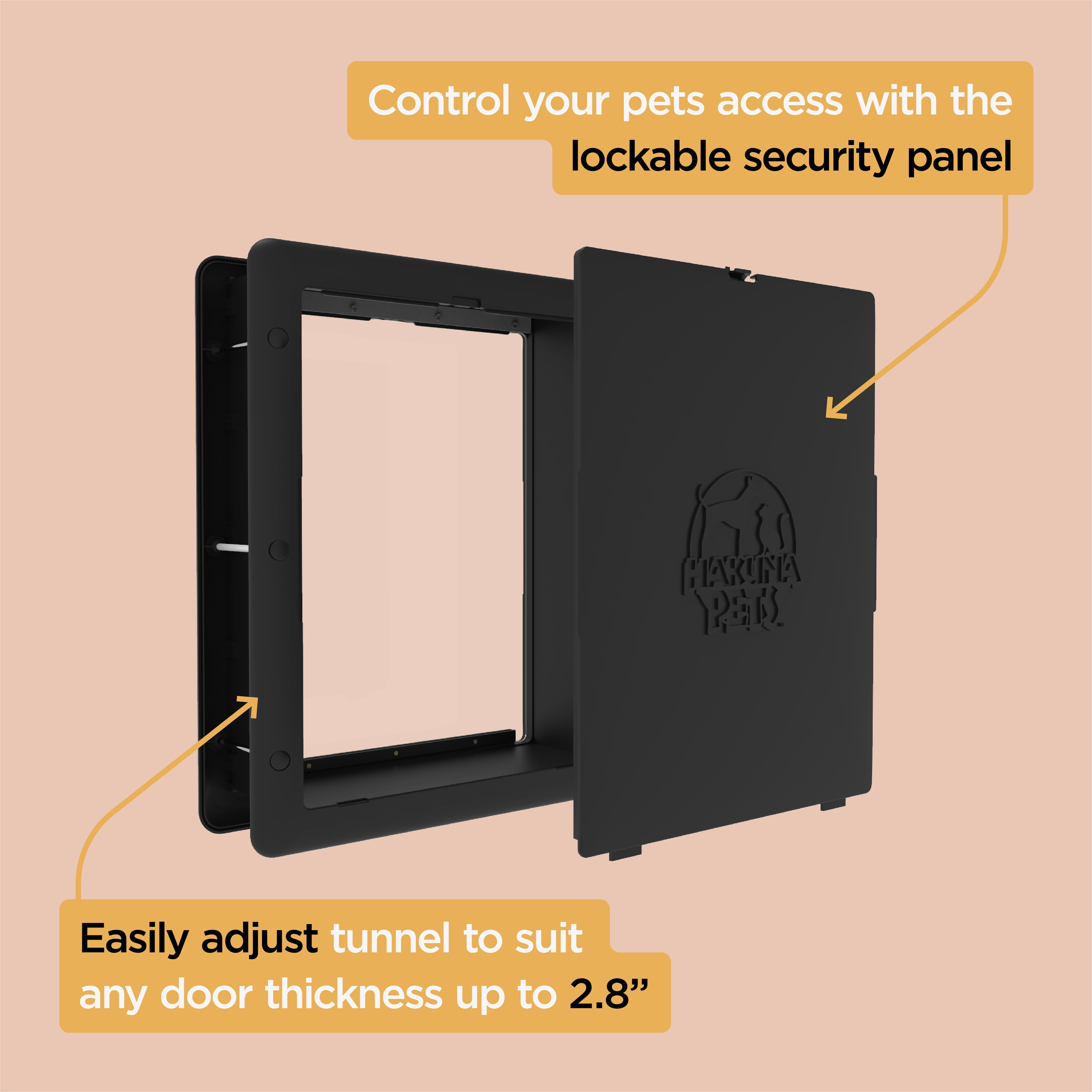 Black Med Pet Door for Screens, Doors & Walls up to 2.76" Thick, for Dogs and Cats up to 42 lbs