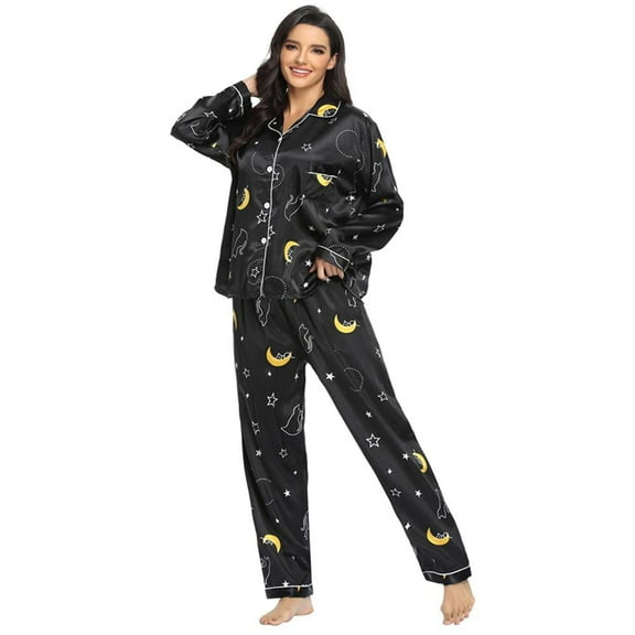 Silk Satin Pajamas Women Long Sleeve Silk Pjs for Women Set Two piece Button Down Sleepwear Small X Large